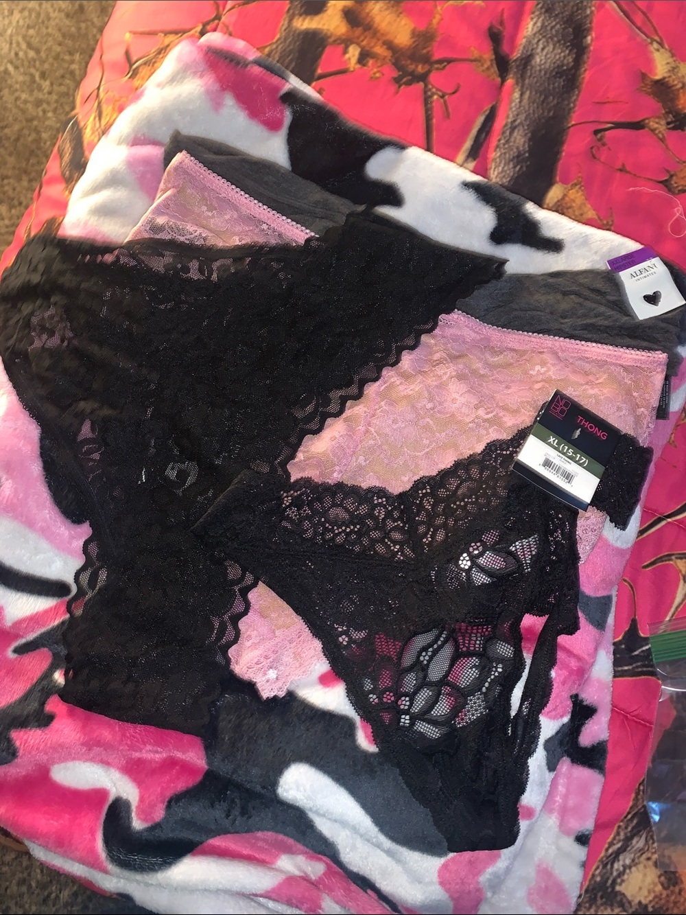 Xhilaration Black Lace Thong with Pink Sheer Panels